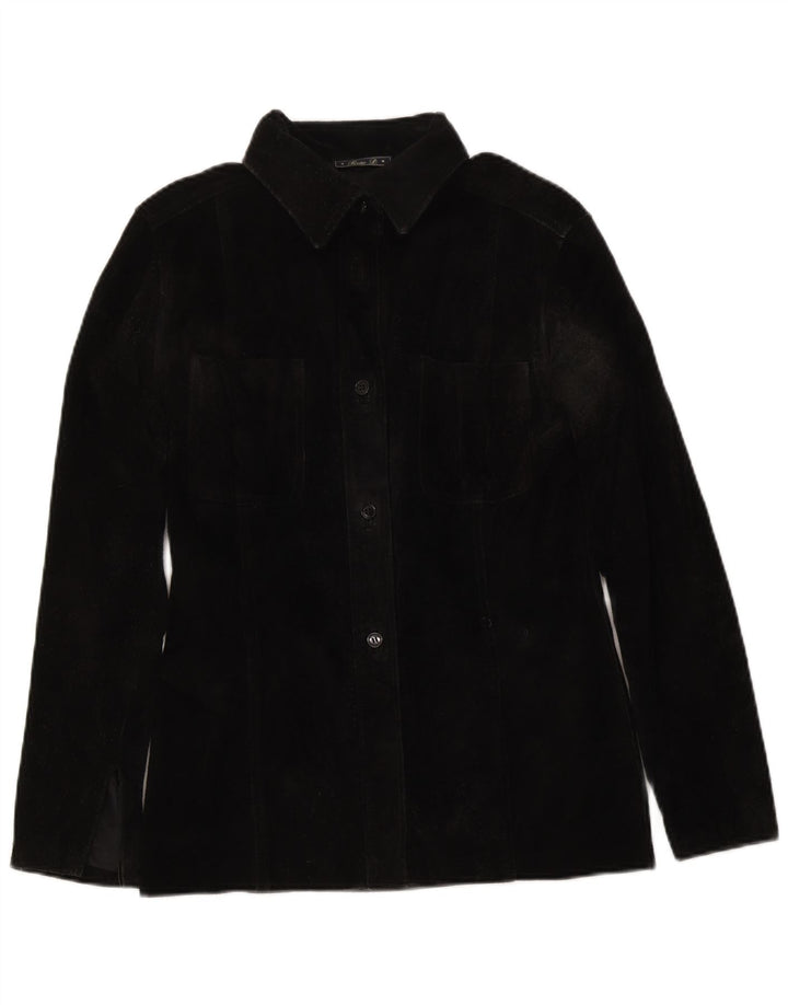 Vintage Womens Overshirt Suede Shirt IT 46 Large Black