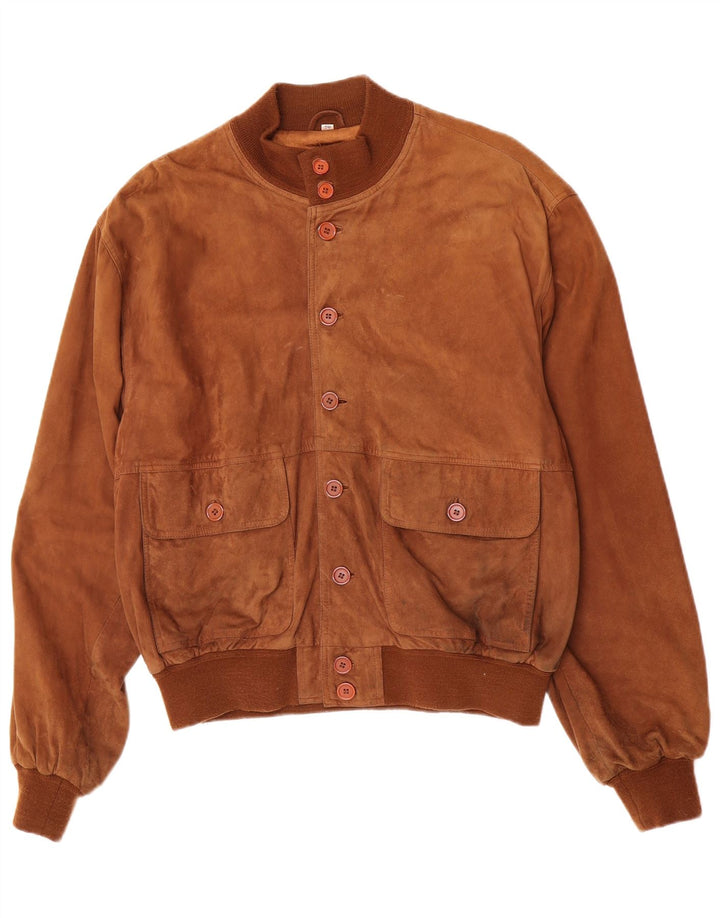Vintage Mens Suede Bomber Jacket IT 50 Large Brown Suede