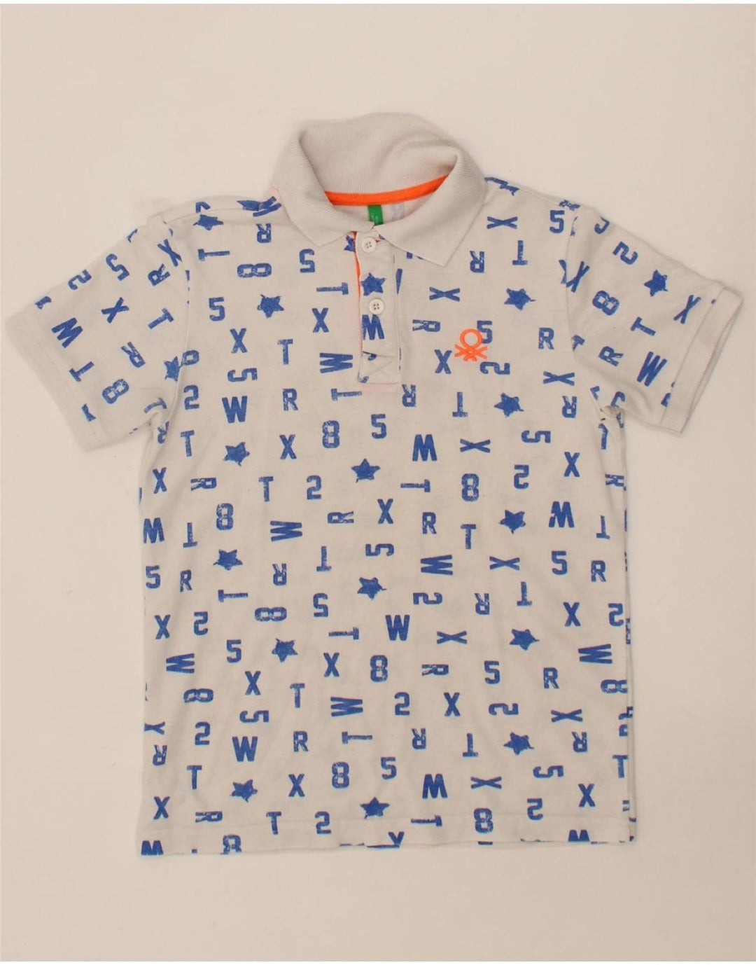 BENETTON Boys Graphic Polo Shirt 11-12 Years White Vintage Benetton and Second-Hand Benetton from Messina Hembry 