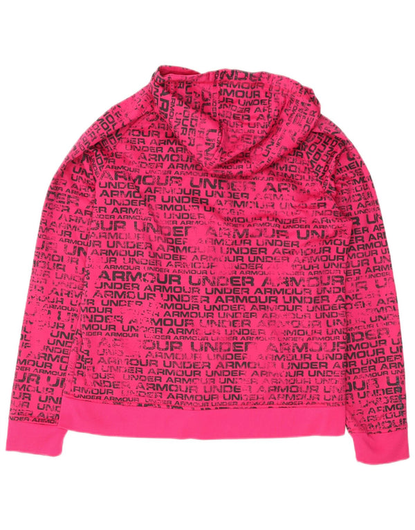 UNDER ARMOUR Womens Graphic Zip Hoodie Sweater UK 16 Large Pink Polyester