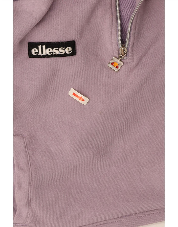 ELLESSE Womens Crop Zip Neck Hoodie Jumper UK 8 Small Purple Colourblock