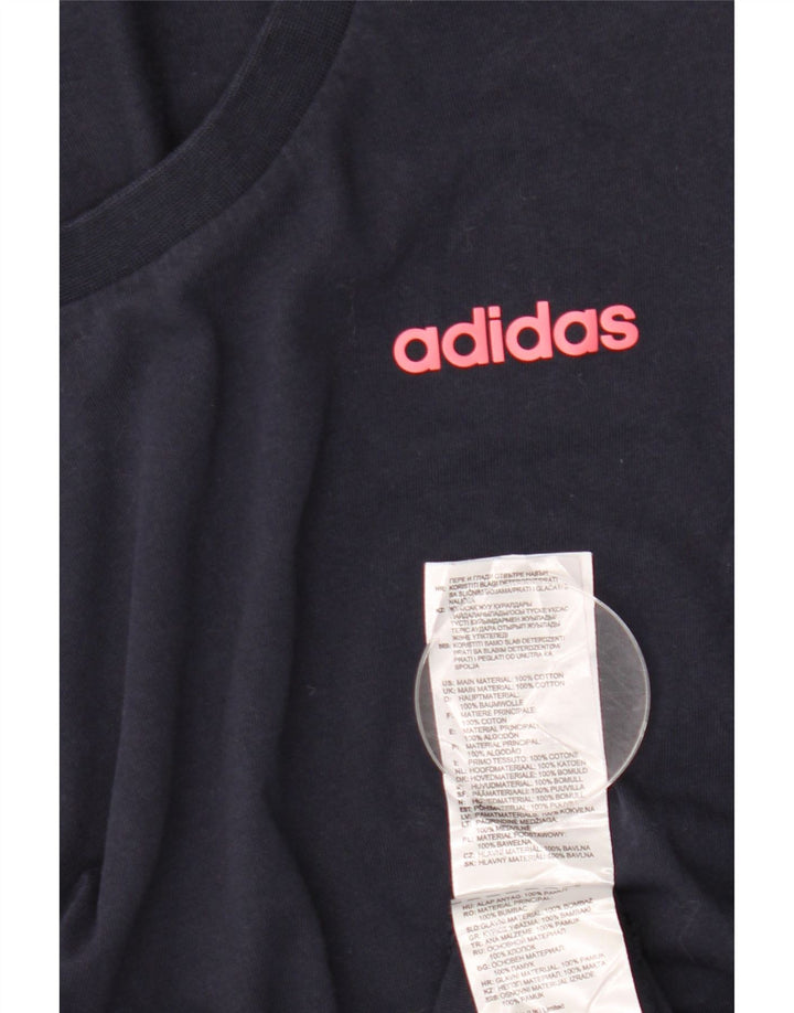 ADIDAS Womens T-Shirt Top UK 12 Medium Navy Blue Cotton
