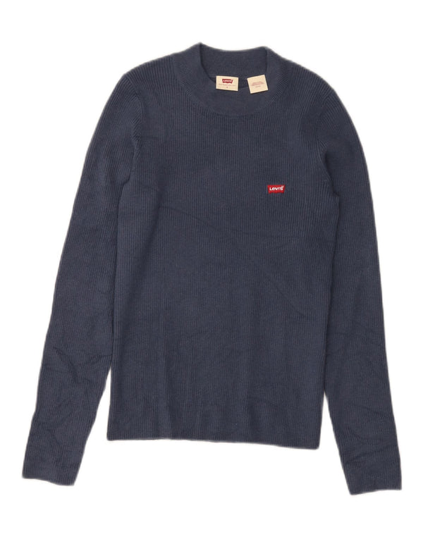 LEVI'S Womens Crew Neck Jumper Sweater UK 8 Small Navy Blue Acrylic