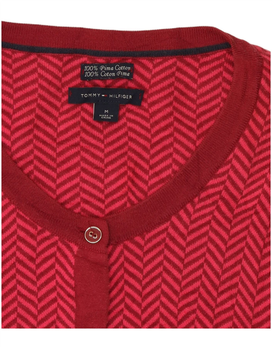 Tommy Hilfiger Womens Cardigan Sweater UK 14 Medium Pink Herringbone Cotton