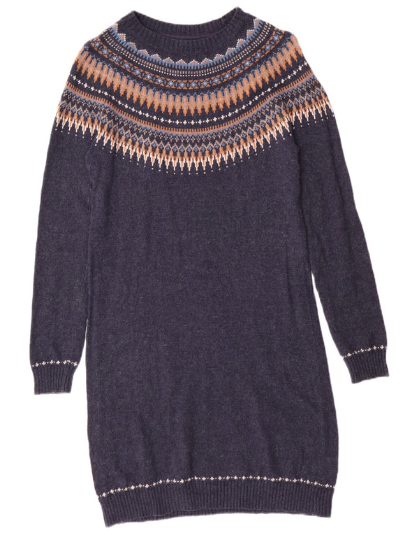 FAT FACE Womens Jumper Dress UK 10 Small  Navy Blue Fair Isle Cotton