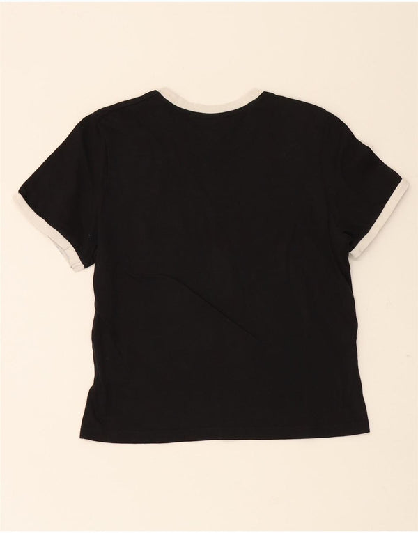 Fila Womens Crop T-Shirt Top UK 12 Medium Black Colourblock Cotton