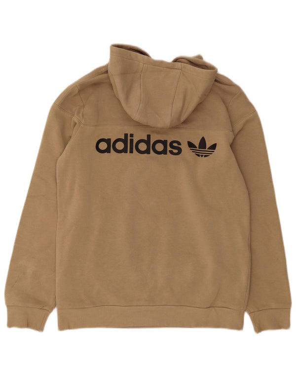 Adidas Boys Graphic Hoodie Jumper 15-16 Years Beige Cotton