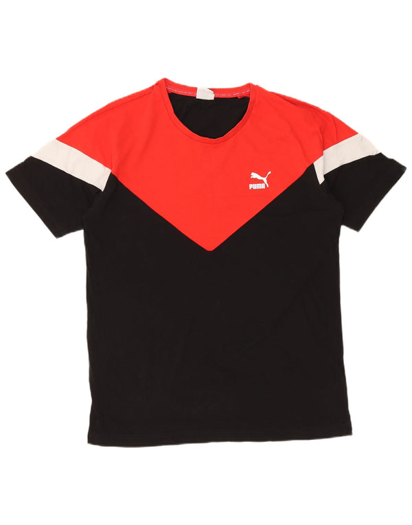 PUMA Mens T-Shirt Top Medium Black Colourblock Cotton
