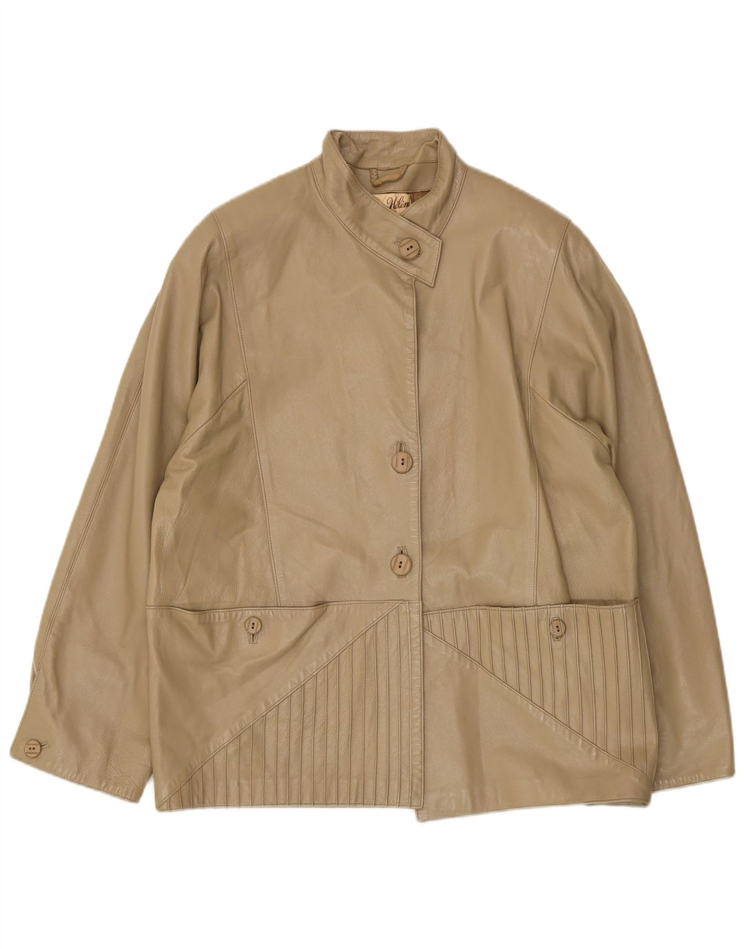 Vintage Womens Leather Jacket IT 46 Large Beige Leather