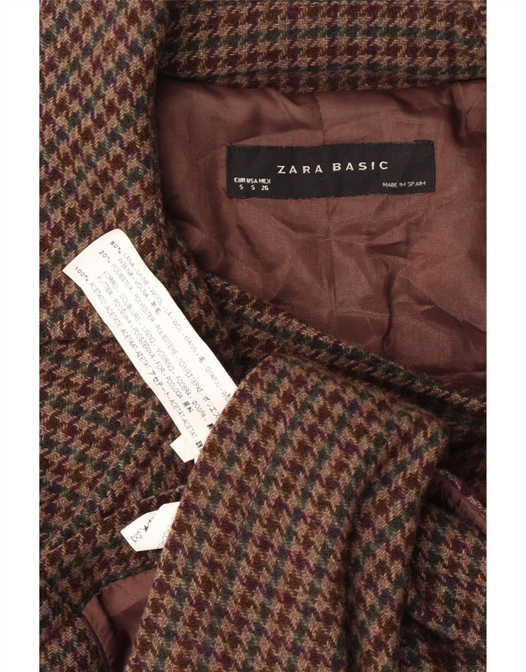 ZARA Womens Bomber Jacket UK 8 Small Brown Houndstooth Wool