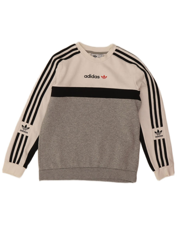 Adidas Boys Graphic Sweatshirt Jumper 11-12 Years Grey Colourblock Cotton