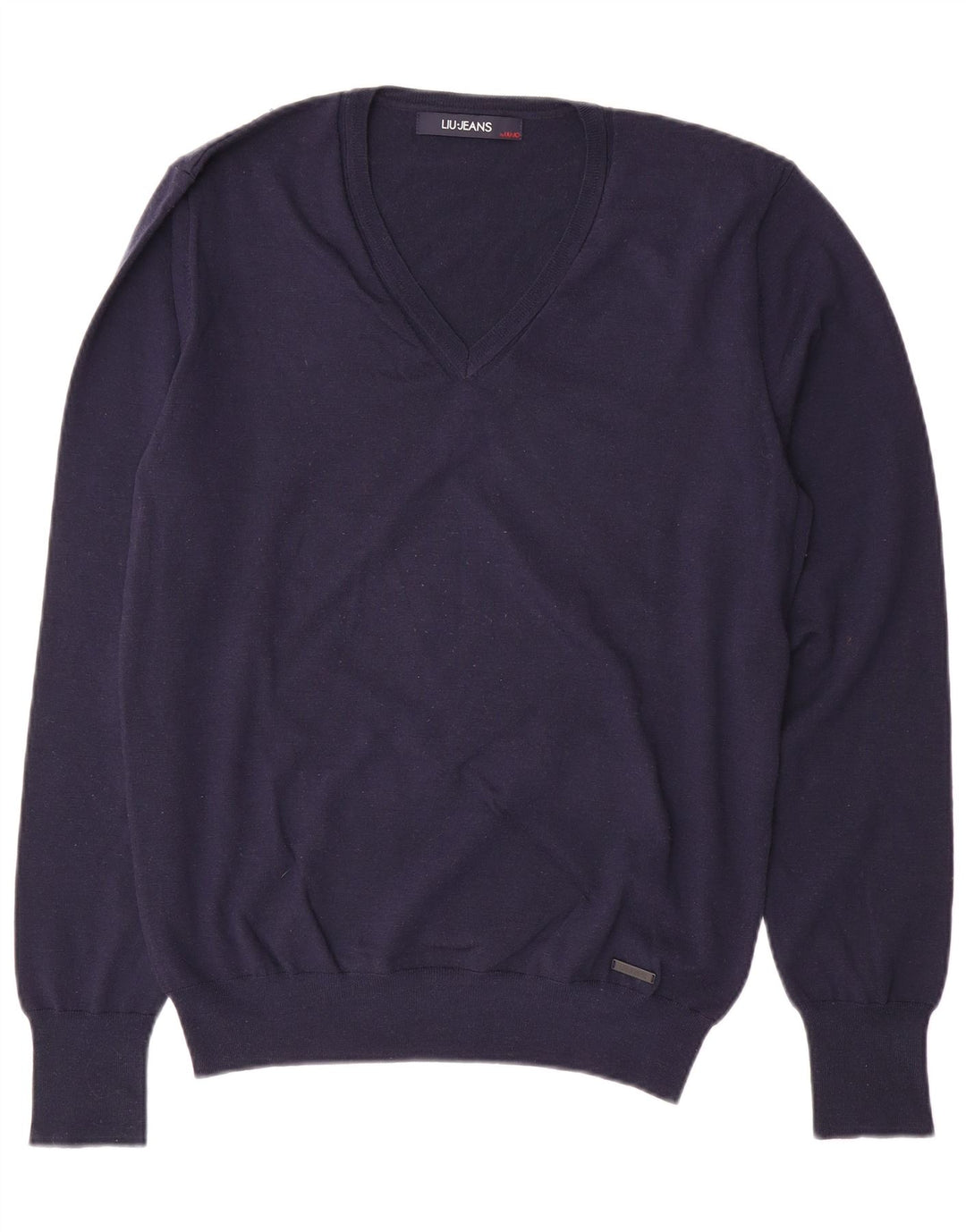 LIU JO Womens V-Neck Jumper Sweater UK 18 XL Navy Blue Wool