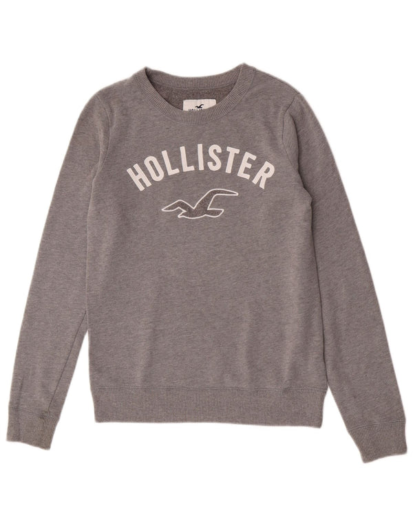 Hollister Womens Graphic Sweatshirt Jumper UK 6 XS Grey Cotton