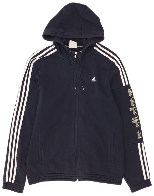 ADIDAS Mens Graphic Zip Hoodie Sweater Medium Navy Blue Cotton
