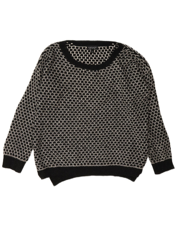 Topshop Womens Boat Neck Jumper Sweater UK 8 Small Black Geometric
