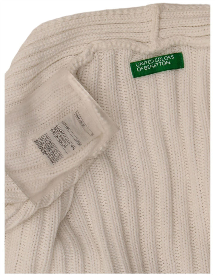 Benetton Womens V-Neck Jumper Sweater UK 10 Small White Cotton