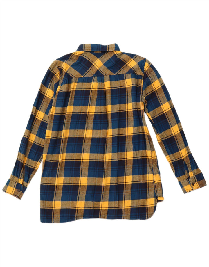 EDDIE BAUER Womens Pullover Flannel Shirt UK 12 Medium Blue Check Cotton