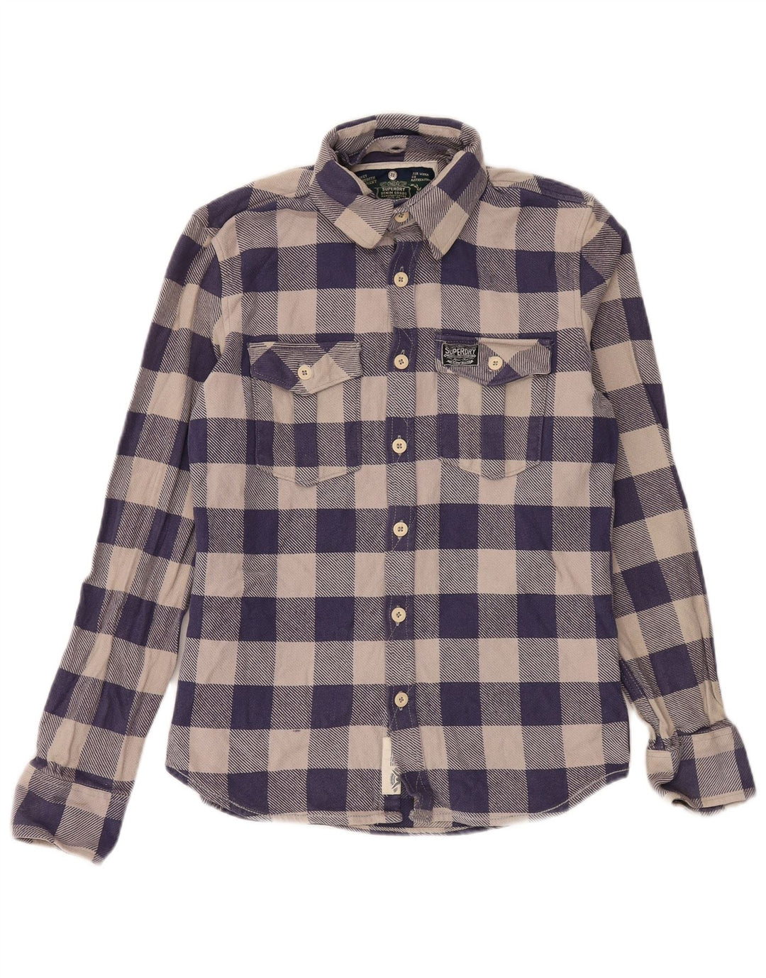 Superdry Mens Flannel Shirt Large Navy Blue Gingham Cotton