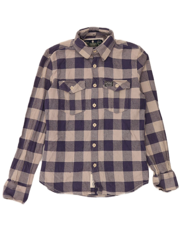 Superdry Mens Flannel Shirt Large Navy Blue Gingham Cotton