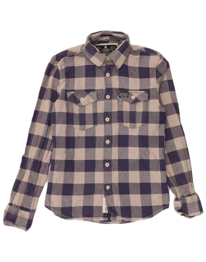 Superdry Mens Flannel Shirt Large Navy Blue Gingham Cotton