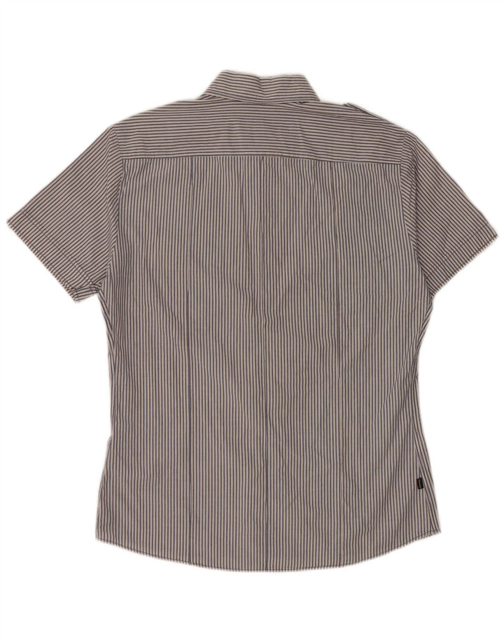 BLAUER Mens Military Short Sleeve Shirt Large Blue Pinstripe Cotton