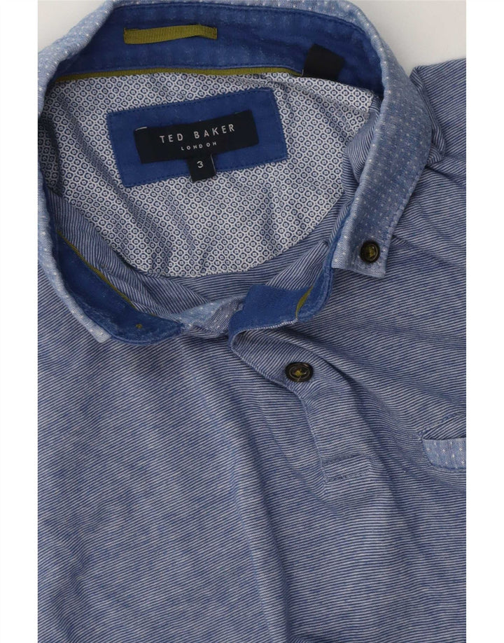Ted Baker Mens Polo Shirt Size 3 Medium Blue Striped