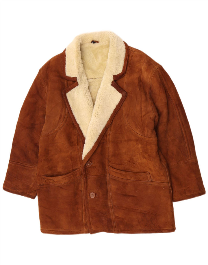 Vintage Mens Shearling Jacket UK 36 Small Brown