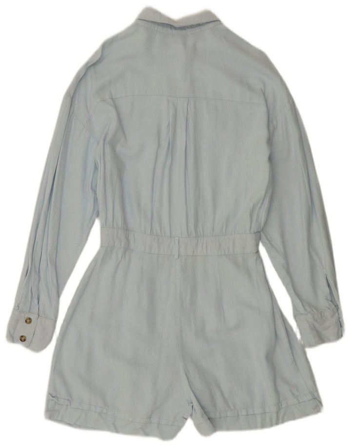 ZARA Womens Long Sleeve Playsuit UK 10 Small  Blue Linen