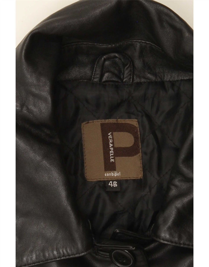 Conbipel Womens Leather Coat IT 46 Large Black