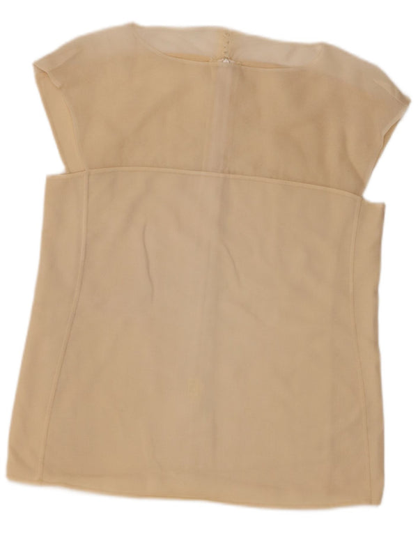 Vintage Womens Sleeveless Shirt Blouse UK 14 Medium Beige