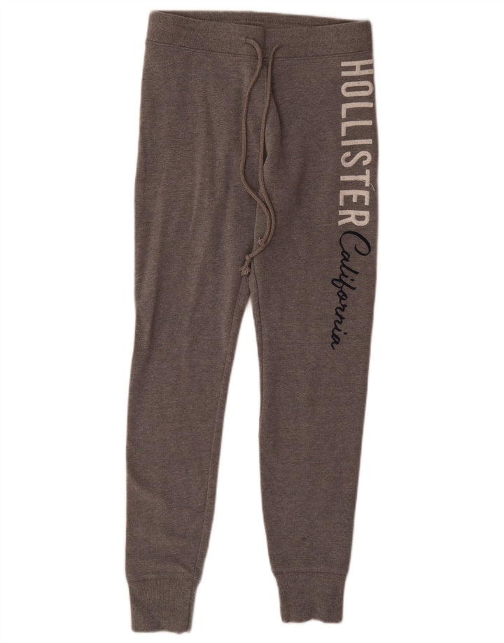 HOLLISTER Womens Graphic Tracksuit Trousers Joggers UK 4 XS  Grey Cotton