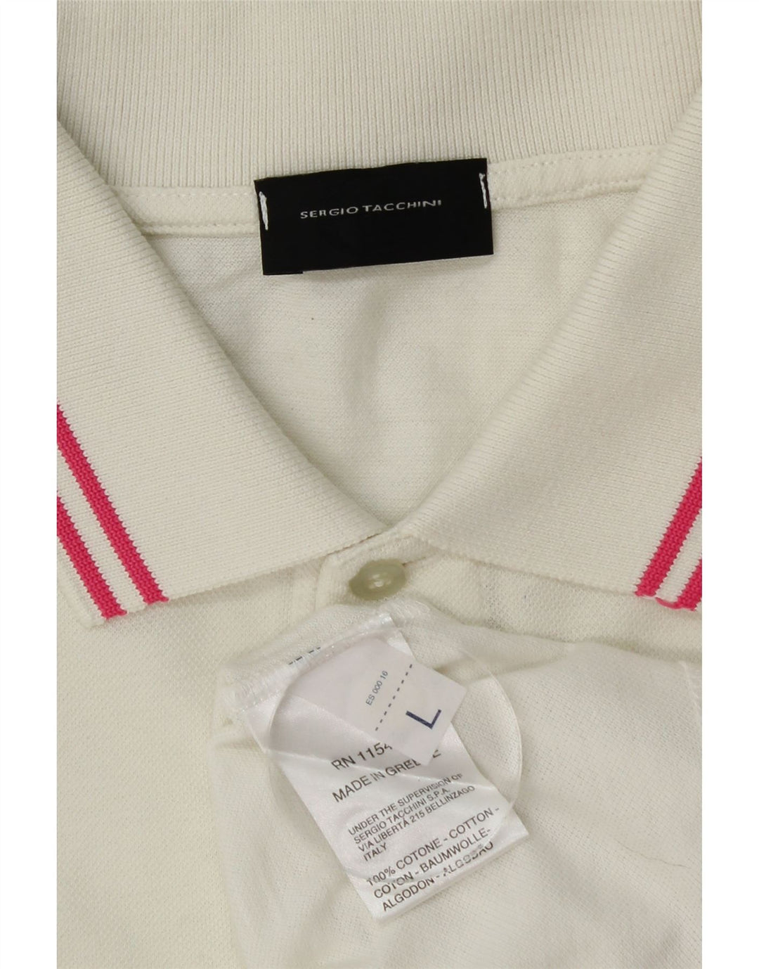 SERGIO TACCHINI Mens Long Sleeve Polo Shirt Large Off White Cotton