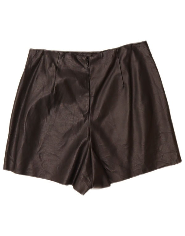 ZARA Womens Faux Leather Casual Shorts Small W26  Black Polyurethane