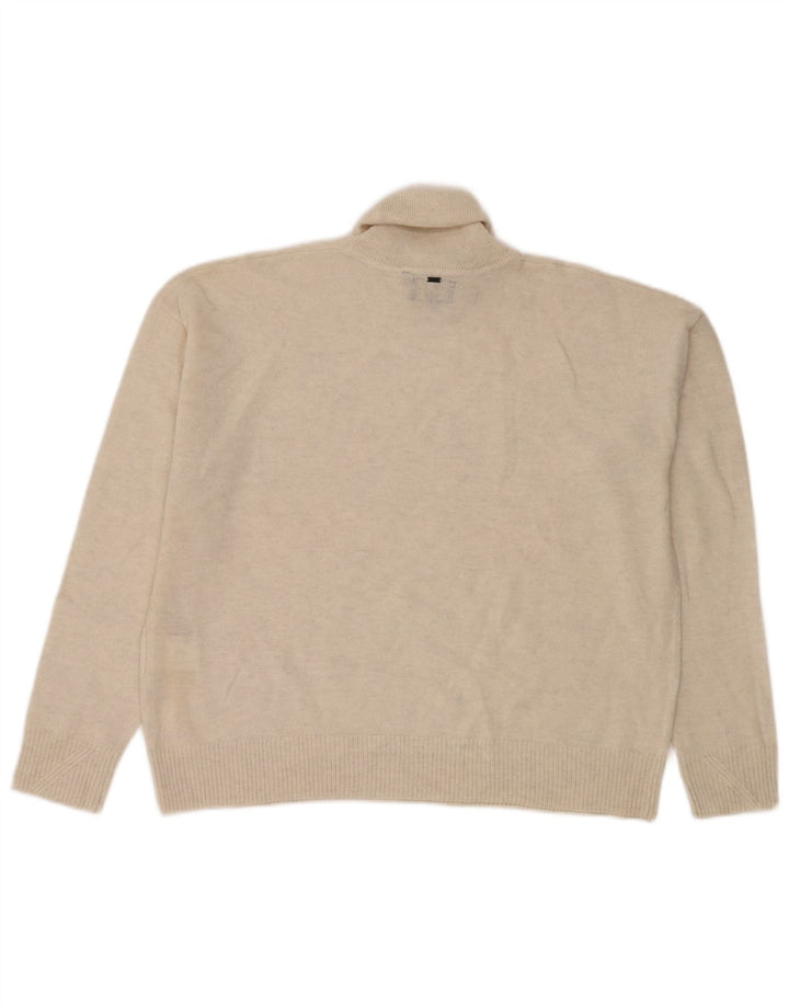 Superdry Womens Oversized Roll Neck Jumper Sweater UK 14 Large Beige Wool