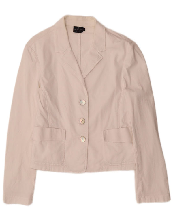Trussardi Jeans Womens 3 Button Blazer Jacket IT 44 Medium White Cotton