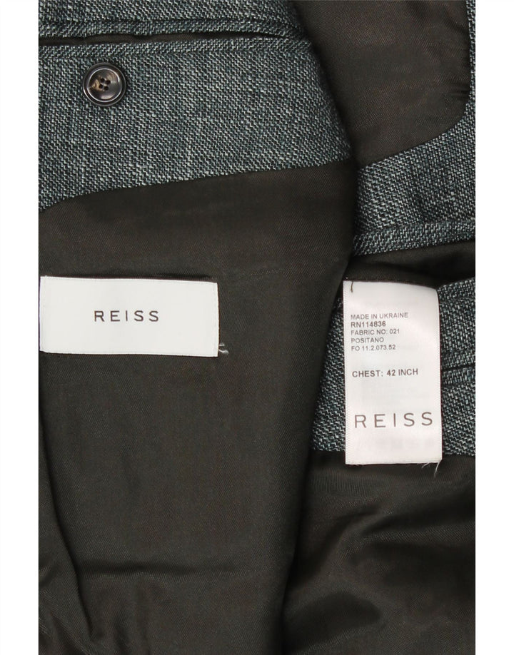 Reiss Mens 2 Button Blazer Jacket UK 42 XL Grey Linen