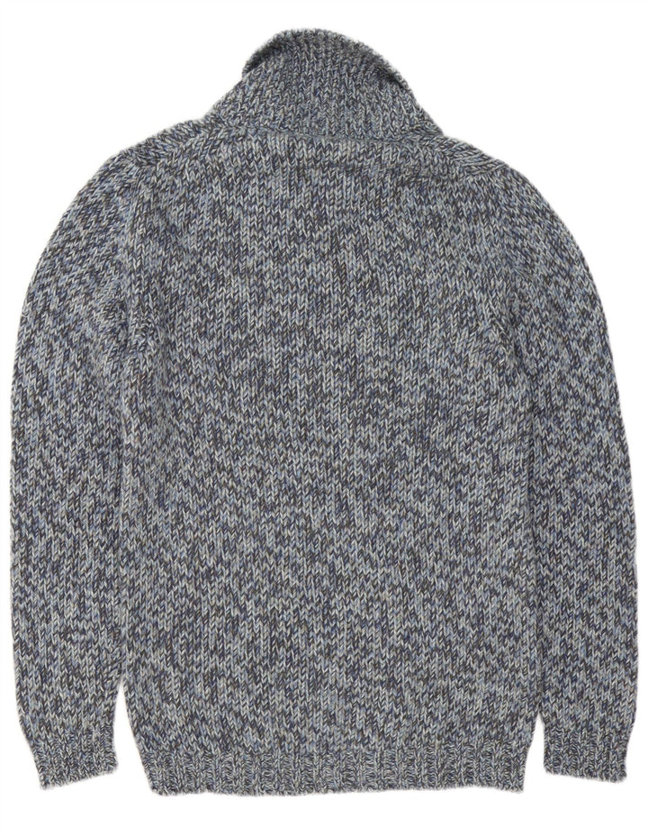 Fred Perry Mens Shawl Neck Jumper Sweater Medium Blue Flecked Wool