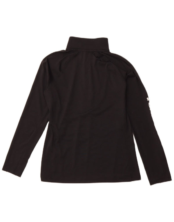 UNDER ARMOUR Womens Zip Neck Graphic Top Long Sleeve UK 14 Medium Black