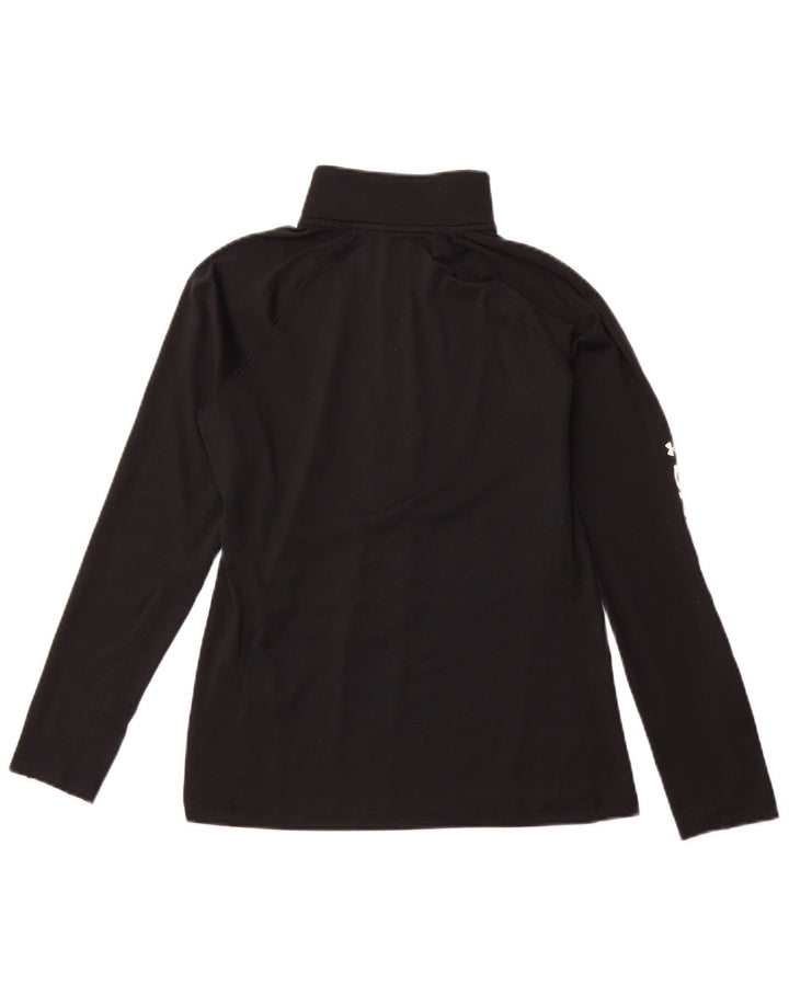 UNDER ARMOUR Womens Zip Neck Graphic Top Long Sleeve UK 14 Medium Black