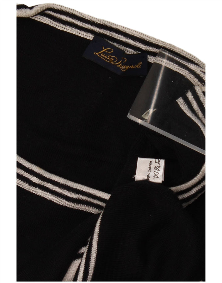 LUISA SPAGNOLI Womens Graphic Boat Neck Jumper Sweater UK 14 Large Black