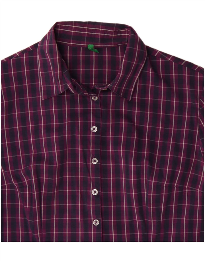 BENETTON Womens Shirt UK 16 Large Purple Check Cotton