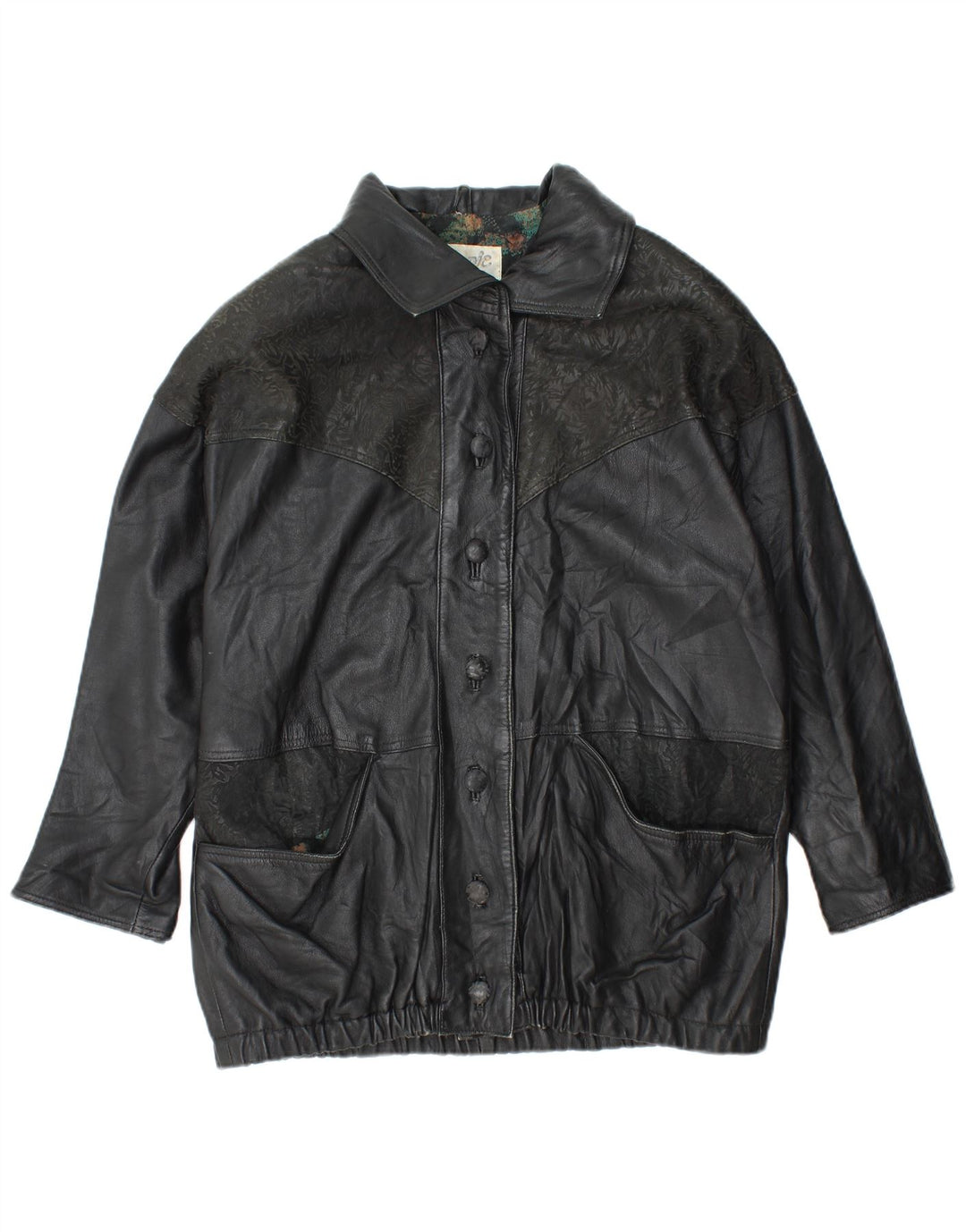 YUPPIE Womens Oversized Leather Jacket UK 18 XL Black Floral