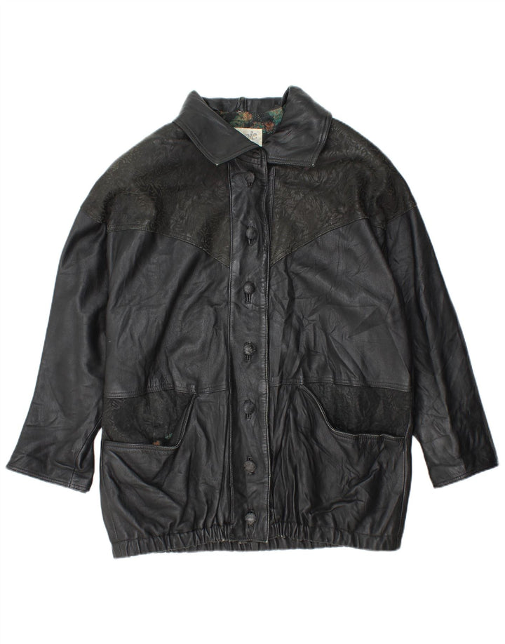 YUPPIE Womens Oversized Leather Jacket UK 18 XL Black Floral