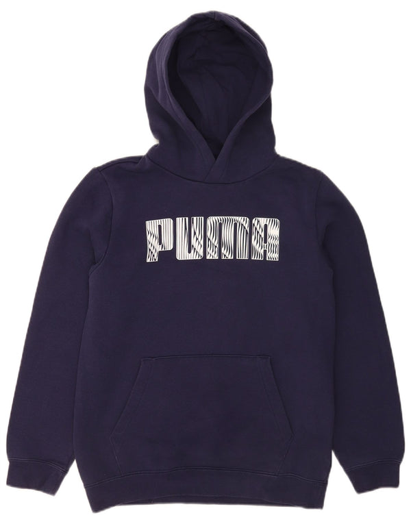 Puma Boys Graphic Regular Fit Hoodie Jumper 13-14 Years Navy Blue Cotton