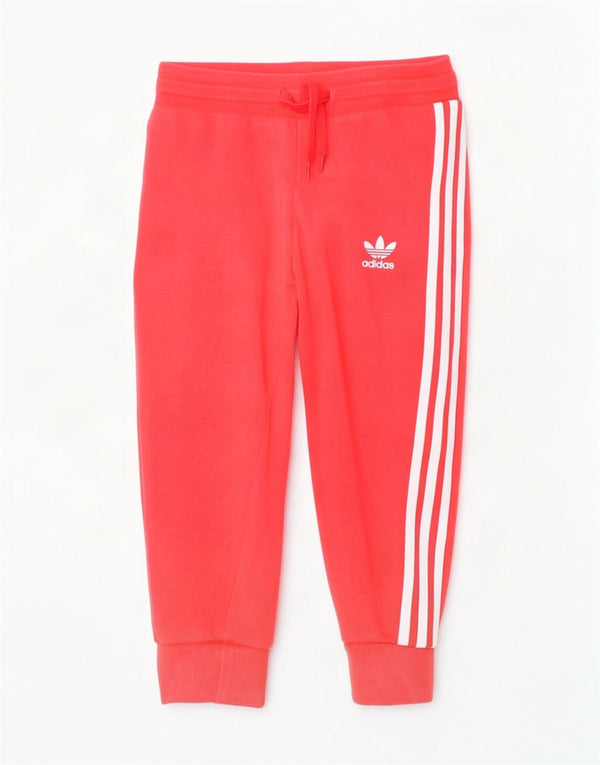 Adidas Girls Tracksuit Trousers Joggers 2-3 Years Red Cotton