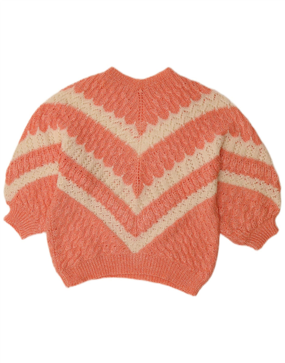 VINTAGE Womens Boat Neck Jumper Sweater UK 14 Large Orange Chevron
