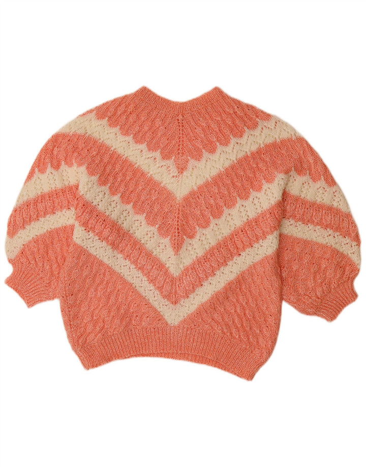 VINTAGE Womens Boat Neck Jumper Sweater UK 14 Large Orange Chevron