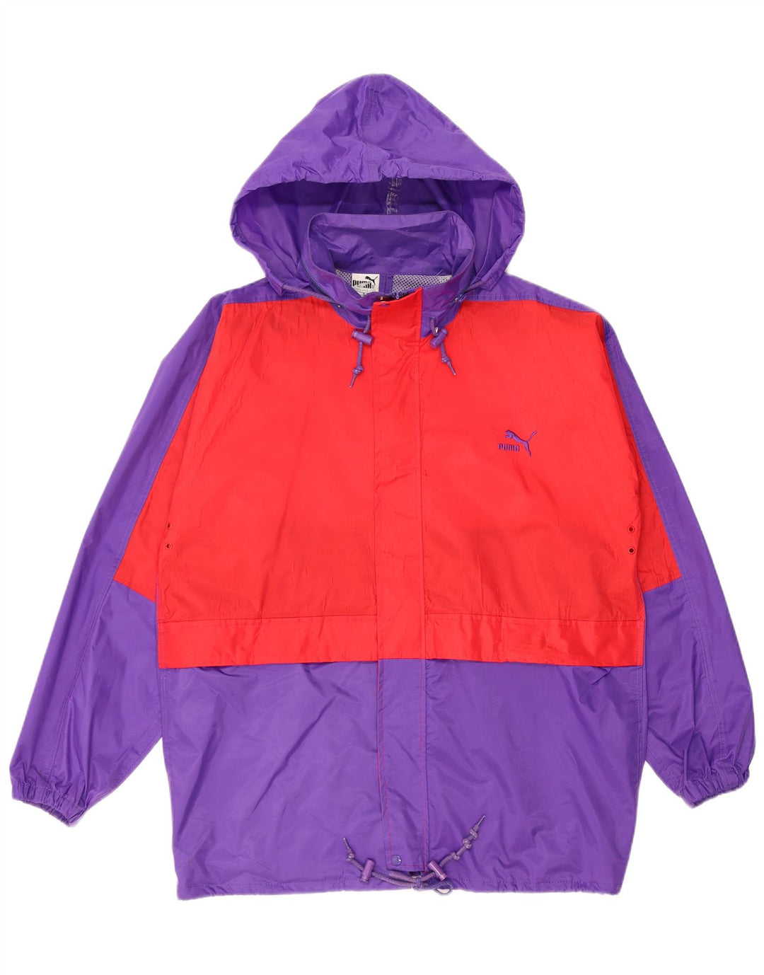 PUMA Mens Oversized Hooded Rain Jacket UK 36 Small Purple Colourblock