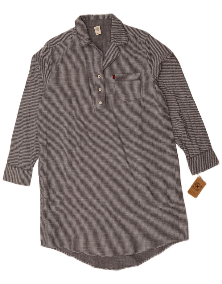 Levi's Womens Pullover Shirt Dress UK 14 Medium Grey Pinstripe Cotton