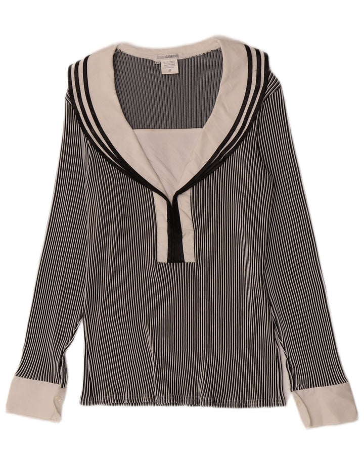 Naracamicee Womens Blouse Top UK 12 Medium Navy Blue Pinstripe Nautical